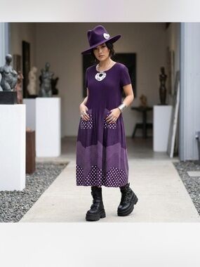 Purple Midi Knit Dress with Gradient Polka Dot Detail